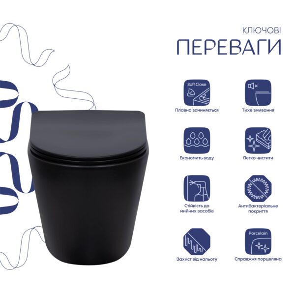 Унітаз підвісний Qtap Scorpio Ultra Quiet безобідковий з сидінням Soft-close MATT BLACK QT14332380AMB Унітаз підвісний Qtap Scorpio Ultra Quiet безобідковий з сидінням Soft-close MATT BLACK QT14332380AMB