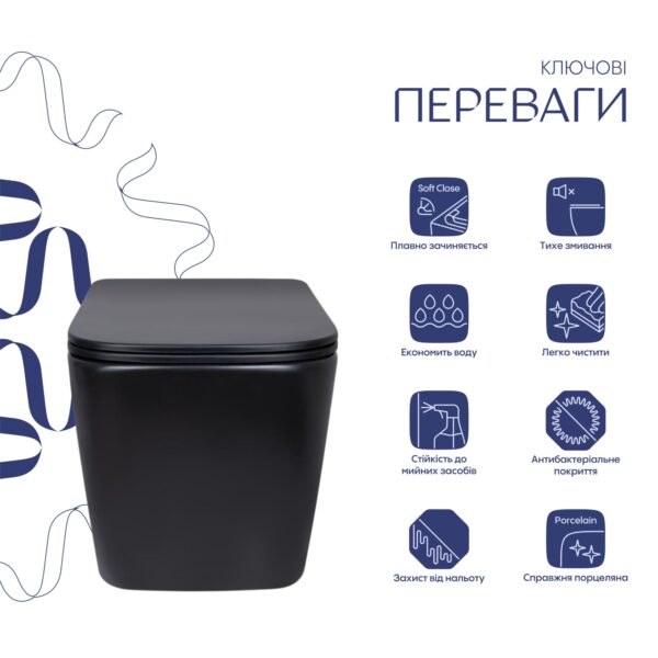 Унітаз підвісний Qtap Tern New Ultra Quiet безобідковий з сидінням Soft-close MATT BLACK QT17332303ASMB Унітаз підвісний Qtap Tern New Ultra Quiet безобідковий з сидінням Soft-close MATT BLACK QT17332303ASMB