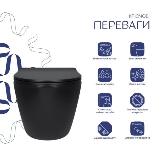 Унітаз підвісний Qtap Robin New Ultra Quiet безобідковий з сидінням Soft-close MATT BLACK QT13332381АSMB Унітаз підвісний Qtap Robin New Ultra Quiet безобідковий з сидінням Soft-close MATT BLACK QT13332381АSMB
