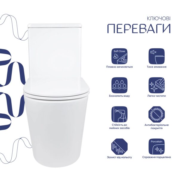 Унітаз-моноблок підлоговий Qtap Kolibri Ultra Quiet безобідковий з сидінням Soft-close WHITE QT10226380W Унітаз-моноблок підлоговий Qtap Kolibri Ultra Quiet безобідковий з сидінням Soft-close WHITE QT10226380W