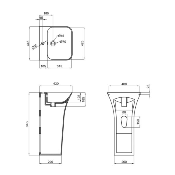 Раковина для підлоги моноблок Qtap Crow 445x420x840 White QT0511G315WN Раковина для підлоги моноблок Qtap Crow 445x420x840 White QT0511G315WN