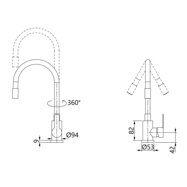 Змішувач для кухні Brinex Pure 015F3 з гнучким виливом   Nickel/Grey BRIPUR015F3NKG