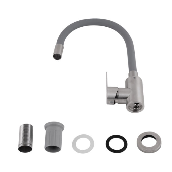 Змішувач для кухні Brinex Pure 015F3 з гнучким виливом   Nickel/Grey BRIPUR015F3NKG