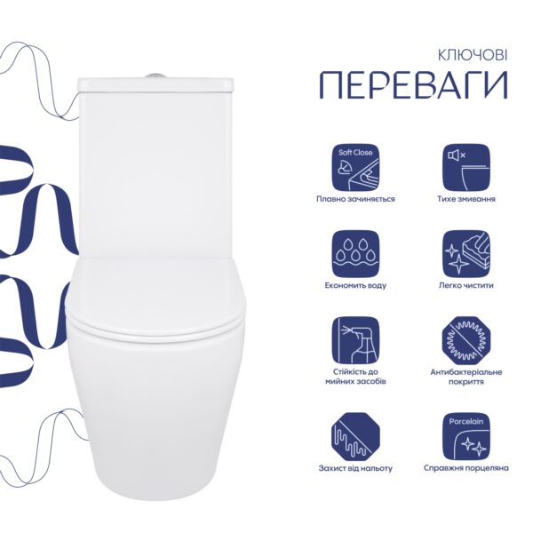 Унитаз напольный Qtap Jay Ultra Quiet с сиденьем Soft-close 640x360x835 мм QT07222175TW White Унітаз підлоговий Qtap Jay Ultra Quiet з сидінням Soft-close 640x360x835 мм QT07222175TW White
