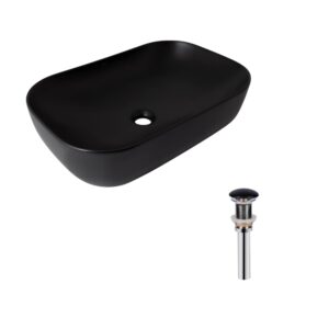 Комплект Qtap Robin: Раковина накладна прамокутна 600x390x150 мм Matt Black + Донний клапан PU03 Комплект Qtap Robin: Раковина накладна прамокутна 600x390x150 мм Matt Black + Донний клапан PU03