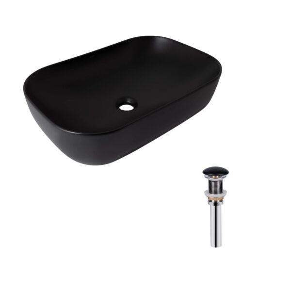 Комплект Qtap Robin: Раковина накладна прамокутна 600x390x150 мм Matt Black + Донний клапан PU03 Комплект Qtap Robin: Раковина накладна прамокутна 600x390x150 мм Matt Black + Донний клапан PU03