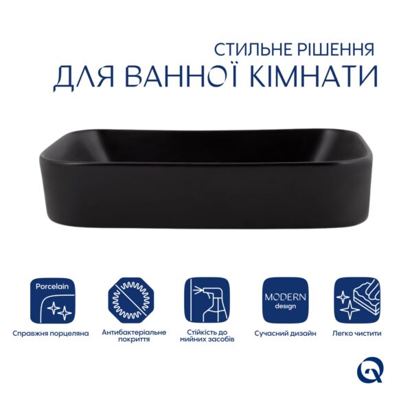 Комплект Qtap Scorpio: Раковина накладна прамокутна 550х390х120 мм Matt Black + Донний клапан PU03 Комплект Qtap Scorpio: Раковина накладна прамокутна 550х390х120 мм Matt Black + Донний клапан PU03