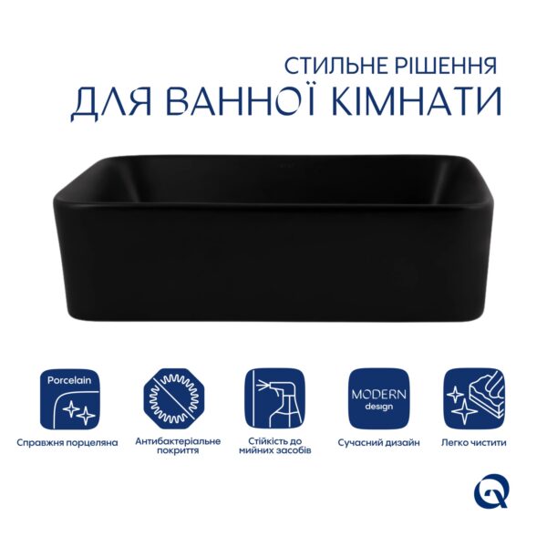 Комплект Qtap Tern: Раковина накладна прамокутна 480х370х135 мм Matt Black + Донний клапан PU03 Комплект Qtap Tern: Раковина накладна прамокутна 480х370х135 мм Matt Black + Донний клапан PU03