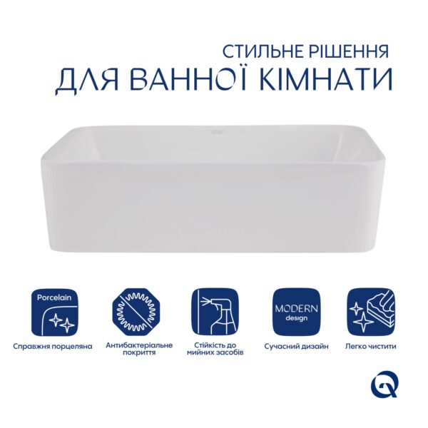Комплект Qtap Tern: Раковина накладна прамокутна 480х370х135 мм White + Донний клапан PU02 Комплект Qtap Tern: Раковина накладна прамокутна 480х370х135 мм White + Донний клапан PU02