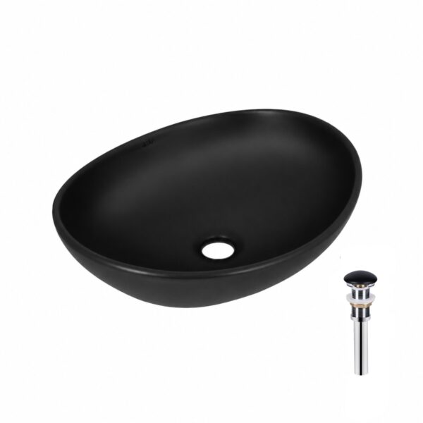Комплект Qtap Dove: Раковина накладна овальна 415x340x140 мм Matt Black + Донний клапан PU03 Комплект Qtap Dove: Раковина накладна овальна 415x340x140 мм Matt Black + Донний клапан PU03