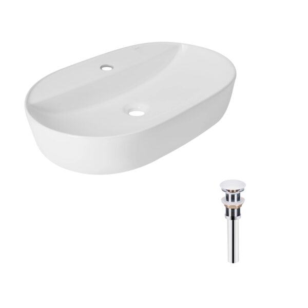 Комплект Qtap Scorpio: Раковина накладна овальна 600х400х120 мм White + Донний клапан PU02 Комплект Qtap Scorpio: Раковина накладна овальна 600х400х120 мм White + Донний клапан PU02