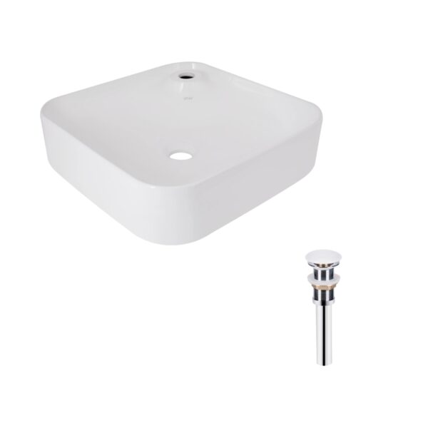 Комплект Qtap Stork: Раковина накладна квадратна 430x430x125 мм White + Донний клапан PU02
