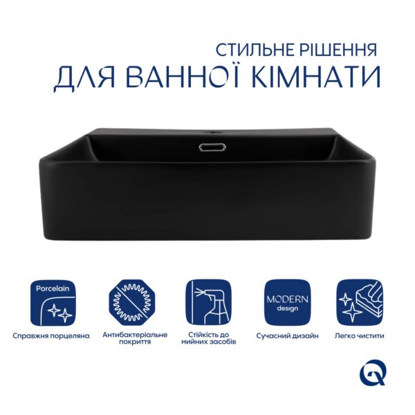Комплект Qtap Nando LT: Раковина підвісна прамокутна 500х420х130 мм Matt Black + Донний клапан PU03O Комплект Qtap Nando LT: Раковина підвісна прамокутна 500х420х130 мм Matt Black + Донний клапан PU03O