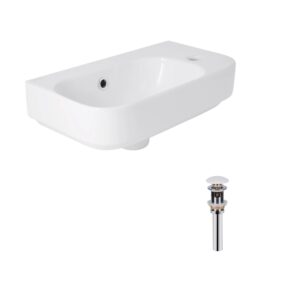 Комплект Qtap Tern: Раковина підвісна прамокутна права 450х250х158 мм White + Донний клапан PU02O Комплект Qtap Tern: Раковина підвісна прамокутна права 450х250х158 мм White + Донний клапан PU02O