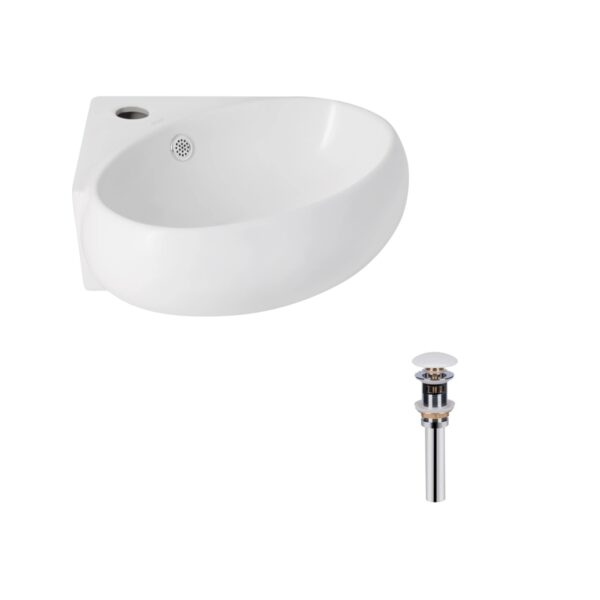 Комплект Qtap Leo N: Раковина підвісна угловая овальна 380x360x130 мм WHITE + Донний клапан PU02O Комплект Qtap Leo N: Раковина підвісна угловая овальна 380x360x130 мм WHITE + Донний клапан PU02O