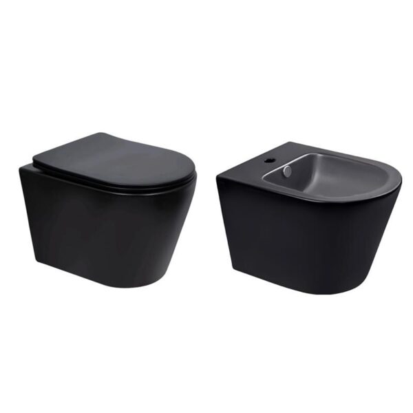 Комплект Qtap Scorpio Matt Black 2 в 1: унітаз підвісний Ultra Quiet QT14332380AMB + біде підвісне QT1455053FMB Комплект Qtap Scorpio Matt Black 2 в 1: унітаз підвісний Ultra Quiet QT14332380AMB + біде підвісне QT1455053FMB