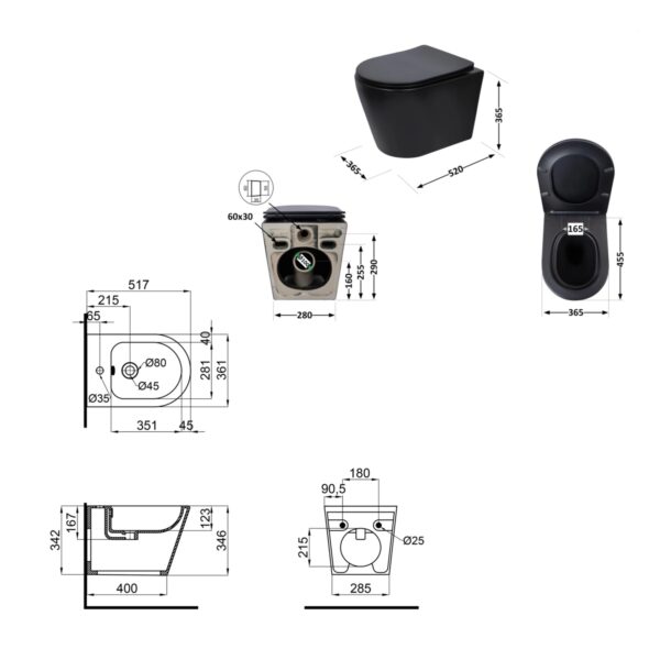 Комплект Qtap Scorpio Matt Black 2 в 1: унітаз підвісний Ultra Quiet QT14332380AMB + біде підвісне QT1455053FMB Комплект Qtap Scorpio Matt Black 2 в 1: унітаз підвісний Ultra Quiet QT14332380AMB + біде підвісне QT1455053FMB