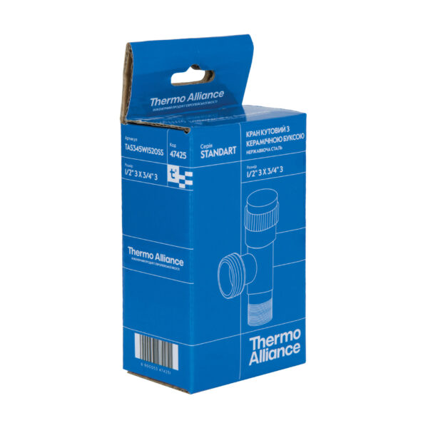 Кран кутовий Thermo Alliance Standart 1/2"Зх3/4"З нерж., з керам. буксою TAS345W1520SS Кран кутовий Thermo Alliance Standart 1/2"Зх3/4"З нерж., з керам. буксою TAS345W1520SS