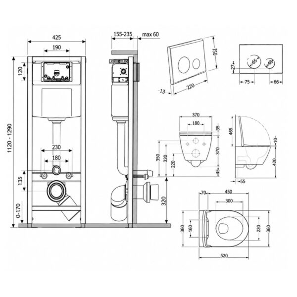Готовое решение Qtap для ванной комнаты: подвесной унитаз Robin Ultra Quiet 520x365x365 + комплект инсталляции Nest 4 в 1 (круглая Готове рішення Qtap для ванної кімнати: підвісний унітаз Robin Ultra Quiet 520x365x365 + комплект інсталяції Nest 4 в 1 (кругла