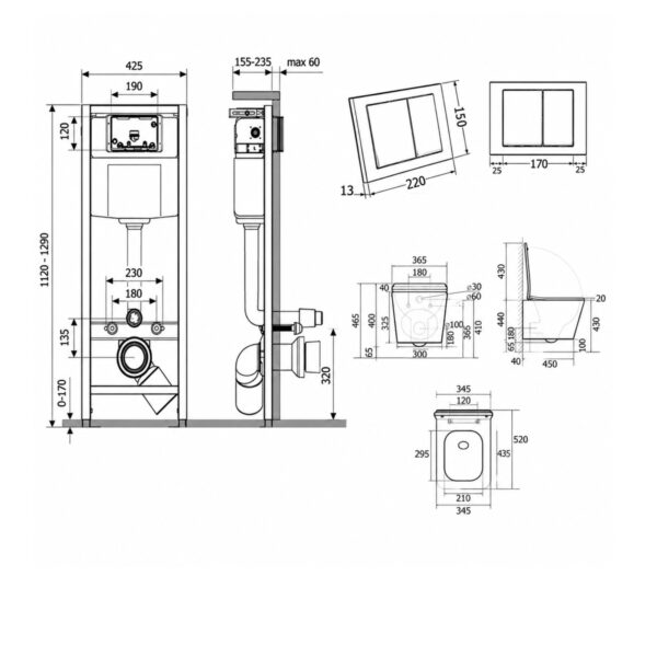 Готовое решение Qtap для ванной комнаты: подвесной унитаз Tern Ultra Quiet 525x345x360 + комплект инсталляции Nest 4 в 1 (квадратный Готове рішення Qtap для ванної кімнати: підвісний унітаз Tern Ultra Quiet 525x345x360 + комплект інсталяції Nest 4 в 1 (квадратна