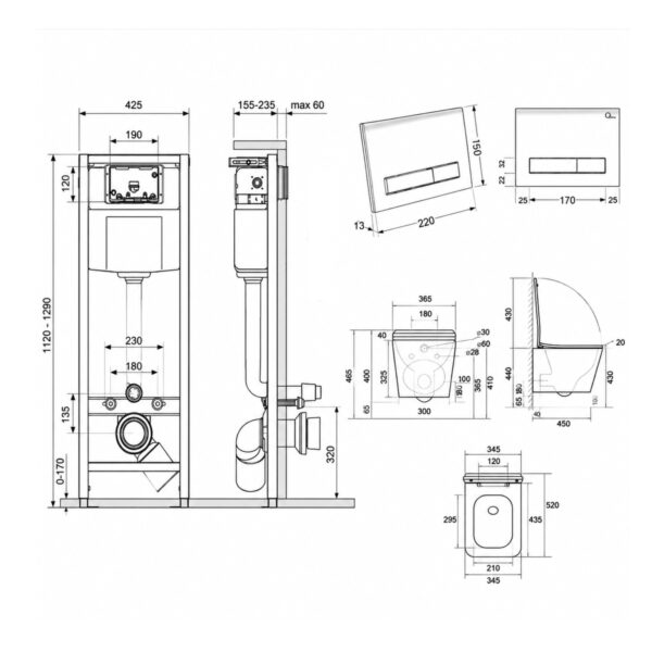 Готовое решение Qtap для ванной комнаты: подвесной унитаз Tern Ultra Quiet 525x345x360 + комплект инсталляции Nest 4 в 1 (линейная Готове рішення Qtap для ванної кімнати: підвісний унітаз Tern Ultra Quiet 525x345x360 + комплект інсталяції Nest 4 в 1 (лінійна