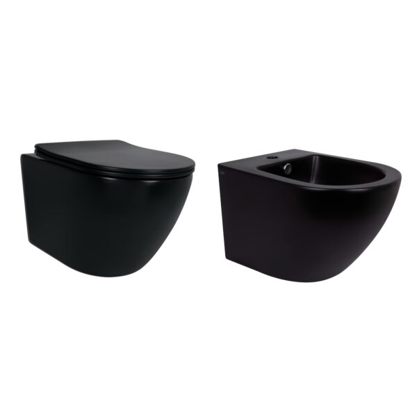 Комплект Qtap Robin Matt Black 2 в 1: унітаз підвісний Ultra Quiet QT13332381АSMB + біде підвісне QT1355046FMB Комплект Qtap Robin Matt Black 2 в 1: унітаз підвісний Ultra Quiet QT13332381АSMB + біде підвісне QT1355046FMB