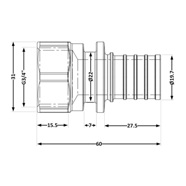 Перехідник під натяжну гільзу Icma №1033 d25х3,5-3/4"В 851033AEGX05