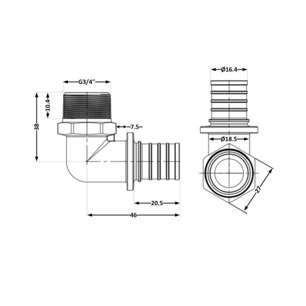 Кут натяжний Icma №1036 d20х2,8-3/4"З 851036AEGW05 Кут натяжний Icma №1036 d20х2,8-3/4"З 851036AEGW05