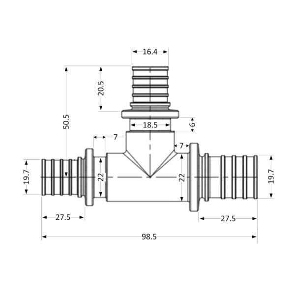 Трійник натяжний Icma №1039 d25х20х25 851039GXGWGX05 Трійник натяжний Icma №1039 d25х20х25 851039GXGWGX05