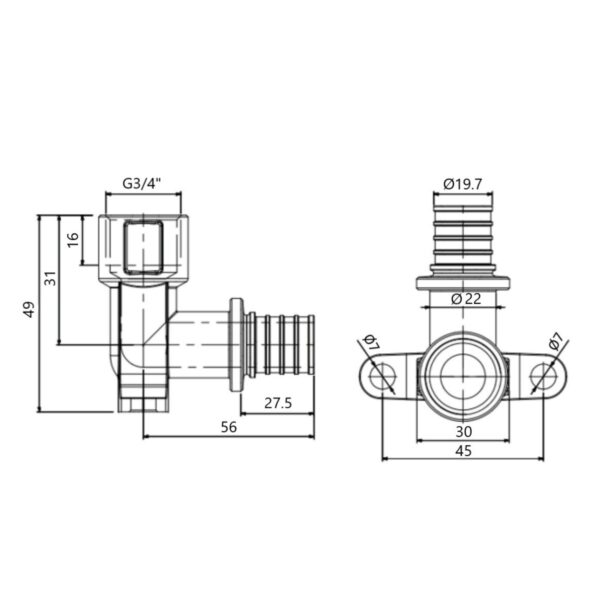 Кут натяжний Icma №1040 d25х3,5-3/4"В настінний 851040AEGX05 Кут натяжний Icma №1040 d25х3,5-3/4"В настінний 851040AEGX05