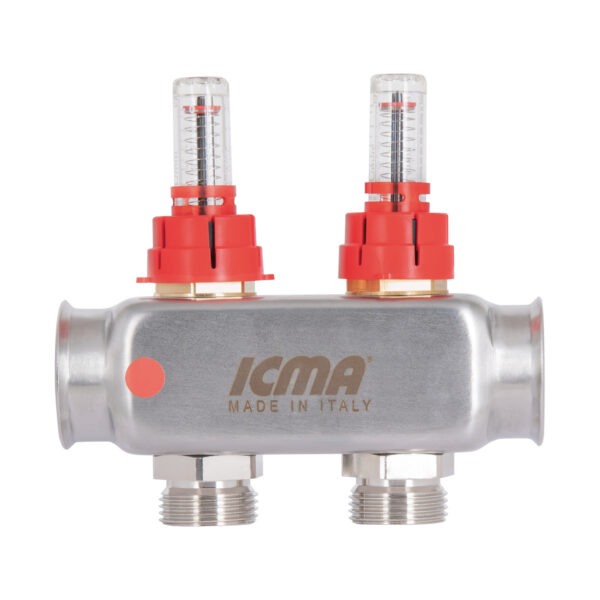 Колектор Icma № К073 з витратомірами (нерж.) 1" х 3/4" на 2 виходи Колектор Icma № К073 з витратомірами (нерж.) 1" х 3/4" на 2 виходи