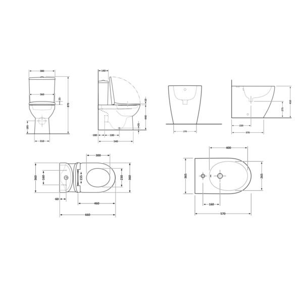 Акційний набір: Унітаз напольний Robin Ultra Quiet QT13226083AMB 660x360x855 Black + Біде напольне Robin QT13442141CMB 565x360x405