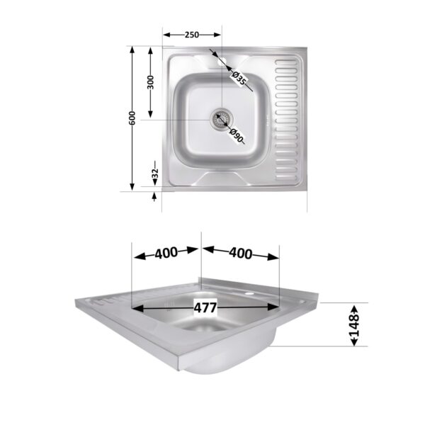 Кухонна мийка Brinex 6060-R 0,6 мм Satin (BRIN6060RSAT06)