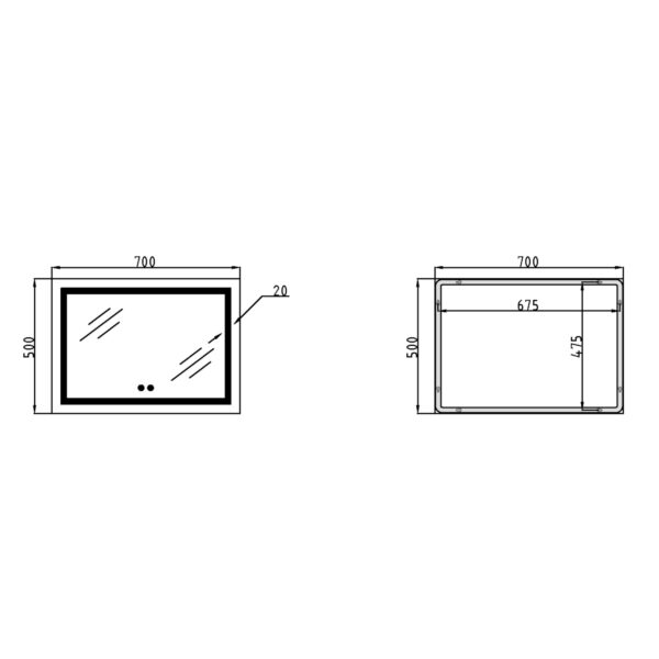 Дзеркало Qtap Mideya (DC-F613) 700х500 з LED-підсвічуванням Touch, з антизапотіванням, димером QT2078NCF7050W