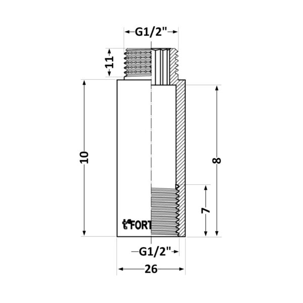 Удлинитель хромированный Thermo Alliance Forte 1/2"ВЗ, L=10 мм TAF1301510 Подовжувач хромований Thermo Alliance Forte 1/2"ВЗ, L=10 мм TAF1301510