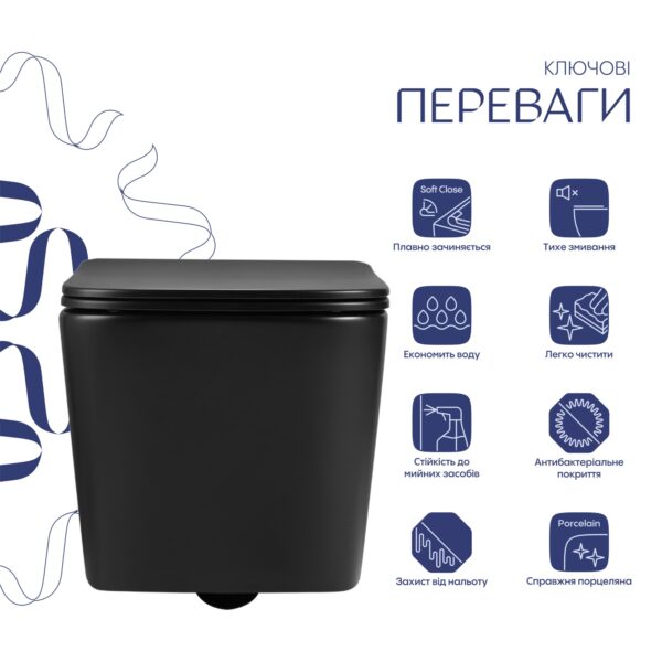 Унітаз підвісний Qtap Crow Ultra Quiet 485×340×290 мм, Matt Black, з сидінням Slim Duroplast/ Soft-close/ Quick Release Унітаз підвісний Qtap Crow Ultra Quiet 485×340×290 мм, Matt Black, з сидінням Slim Duroplast/ Soft-close/ Quick Release