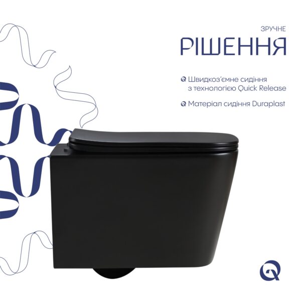Унітаз підвісний Qtap Crow Ultra Quiet 485×340×290 мм, Matt Black, з сидінням Slim Duroplast/ Soft-close/ Quick Release Унітаз підвісний Qtap Crow Ultra Quiet 485×340×290 мм, Matt Black, з сидінням Slim Duroplast/ Soft-close/ Quick Release