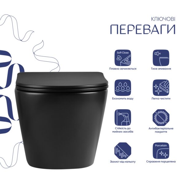Унітаз підвісний Qtap Jay Ultra Quiet 485х360х320 мм, Matt Black, сидінням Slim Duroplast/ Soft-close/ Quick Relase QT07335177MB Унітаз підвісний Qtap Jay Ultra Quiet 485х360х320 мм, Matt Black, сидінням Slim Duroplast/ Soft-close/ Quick Relase QT07335177MB