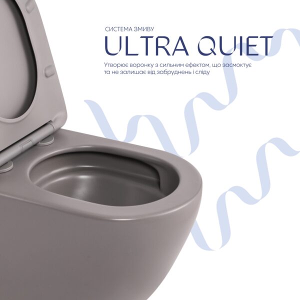 Унітаз підвісний Robin Ultra Quiet 490×365×325 мм, Stone Grey, з сидінням Slim Duroplast / Soft-close / Quick Release Унітаз підвісний Robin Ultra Quiet 490×365×325 мм, Stone Grey, з сидінням Slim Duroplast / Soft-close / Quick Release