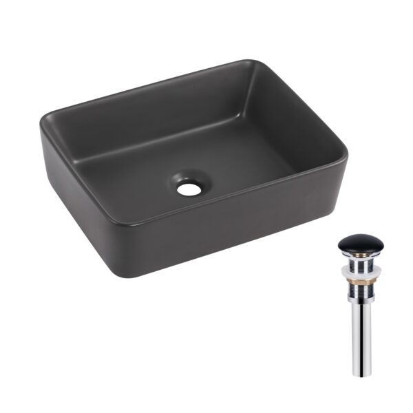 Раковина накладна Qtap Tern 480x370x135 мм, Anthracite, прямокутна, з донним клапаном QT17116069AN