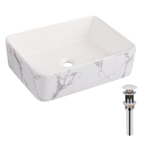 Раковина накладна Qtap Tern 480x370x135 мм, Marble, прямокутна, з донним клапаном QT17116069MR