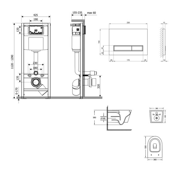 Готове рішення Qtap для ванної кімнати: підвісний унітаз Jay Ultra Quiet 520x360x320 + комплект інсталяції Nest 4 в 1 (лінійна
