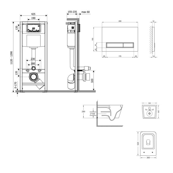 Готове рішення Qtap для ванної кімнати: підвісний унітаз Crow Ultra Quiet 520x360x290 + комплект інсталяції Nest 4 в 1 (лінійна