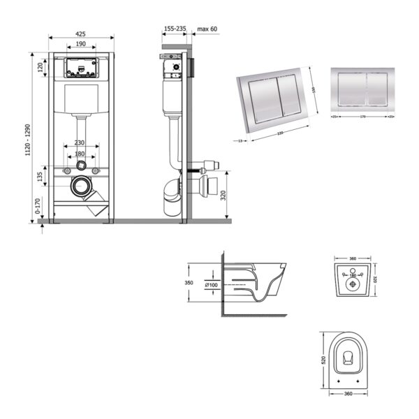 Готовое решение Qtap для ванной комнаты: подвесной унитаз Jay Ultra Quiet 520x360x320 + комплект инсталляции Nest 4 в 1 (квадратный Готове рішення Qtap для ванної кімнати: підвісний унітаз Jay Ultra Quiet 520x360x320 + комплект інсталяції Nest 4 в 1 (квадратна