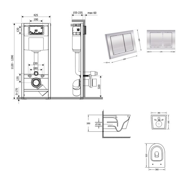 Готове рішення Qtap для ванної кімнати: підвісний унітаз Swan Ultra Quiet 520x360x320 + комплект інсталяції Nest 4 в 1 (квадратна Готове рішення Qtap для ванної кімнати: підвісний унітаз Swan Ultra Quiet 520x360x320 + комплект інсталяції Nest 4 в 1 (квадратна
