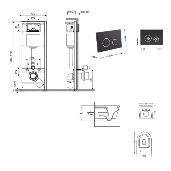 Готове рішення Qtap для ванної кімнати: підвісний унітаз Swan Ultra Quiet 520x360x320 + комплект інсталяції Nest 4 в 1 (кругла Готове рішення Qtap для ванної кімнати: підвісний унітаз Swan Ultra Quiet 520x360x320 + комплект інсталяції Nest 4 в 1 (кругла