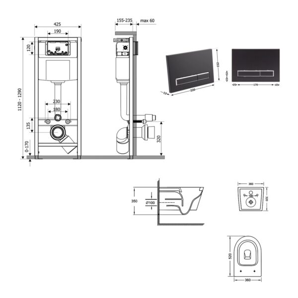 Готове рішення Qtap для ванної кімнати: підвісний унітаз Jay Ultra Quiet 520x360x320 + комплект інсталяції Nest 4 в 1 (лінійна Готове рішення Qtap для ванної кімнати: підвісний унітаз Jay Ultra Quiet 520x360x320 + комплект інсталяції Nest 4 в 1 (лінійна