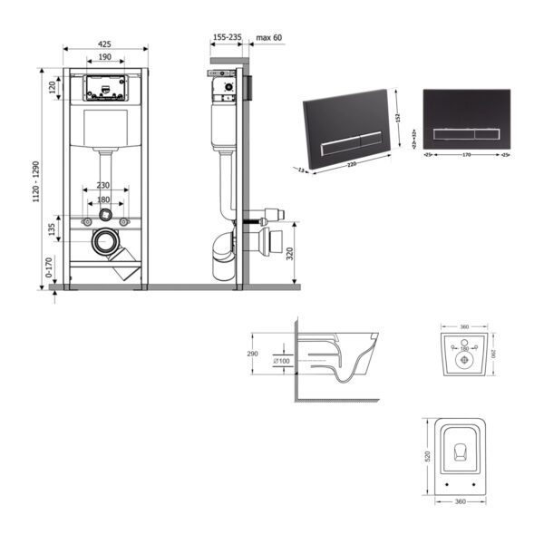 Готове рішення Qtap для ванної кімнати: підвісний унітаз Crow Ultra Quiet 520x360x290 + комплект інсталяції Nest 4 в 1 (лінійна Готове рішення Qtap для ванної кімнати: підвісний унітаз Crow Ultra Quiet 520x360x290 + комплект інсталяції Nest 4 в 1 (лінійна