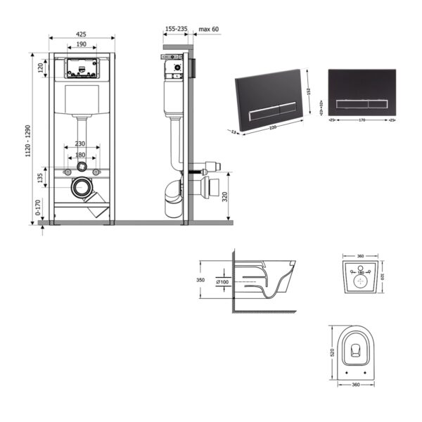 Готове рішення Qtap для ванної кімнати: підвісний унітаз Swan Ultra Quiet 520x360x320 + комплект інсталяції Nest 4 в 1 (лінійна Готове рішення Qtap для ванної кімнати: підвісний унітаз Swan Ultra Quiet 520x360x320 + комплект інсталяції Nest 4 в 1 (лінійна