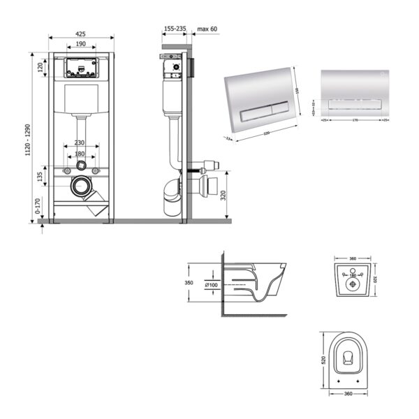 Готовое решение Qtap для ванной комнаты: подвесной унитаз Jay Ultra Quiet 520x360x320 + комплект инсталляции Nest 4 в 1 (линейная Готове рішення Qtap для ванної кімнати: підвісний унітаз Jay Ultra Quiet 520x360x320 + комплект інсталяції Nest 4 в 1 (лінійна